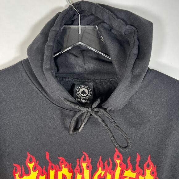 Thrasher Collection Men's Flame Logo Hoodie L Black Yellow Orange Lightweight - Picture 4 of 8